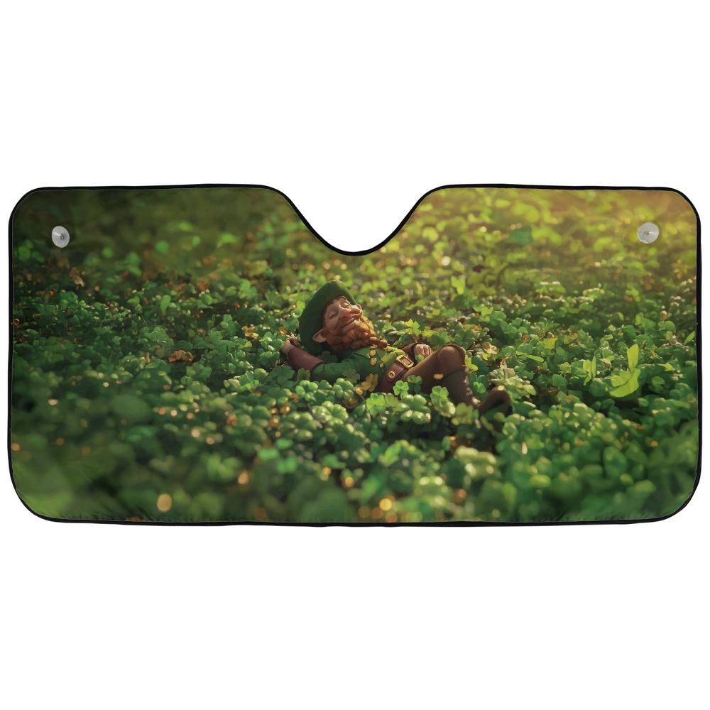 Saint Patrick's Day Leprechaun Clover Field Front Windshield Shade Protector