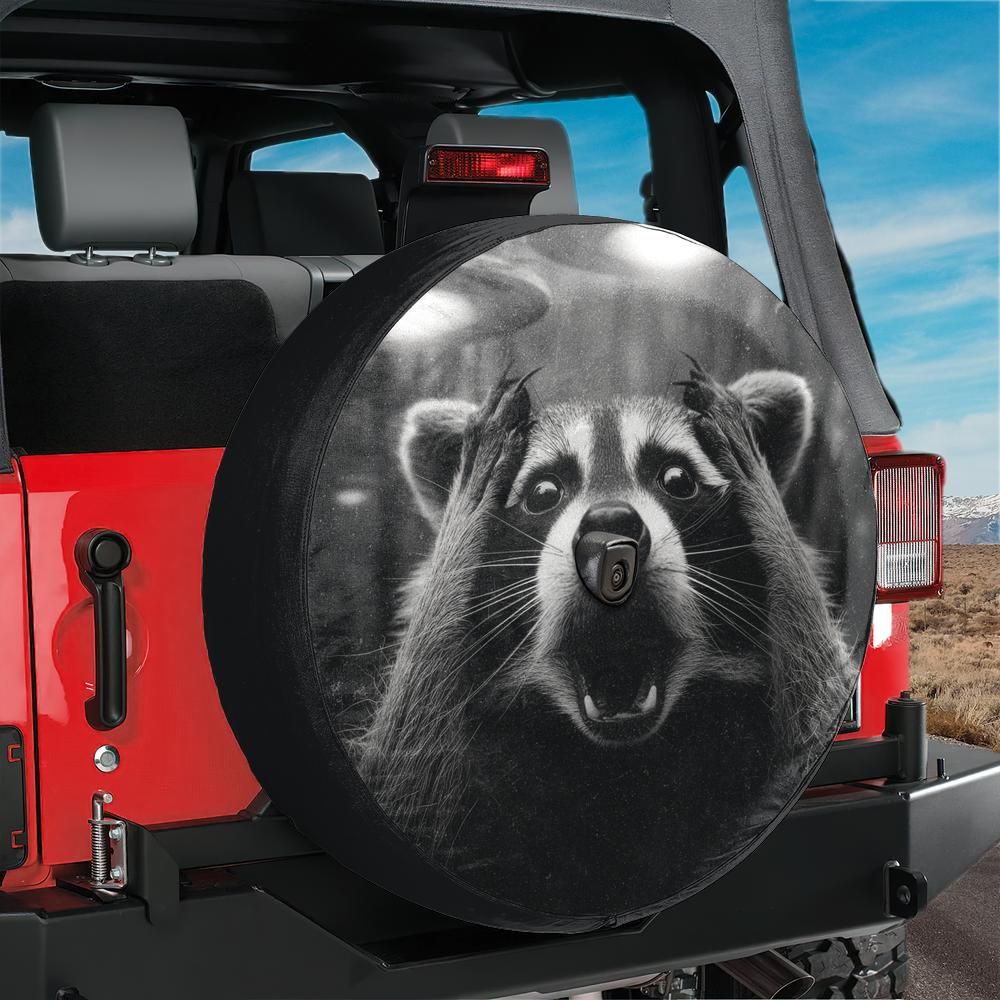 UFO Panicked Racoon Spare Tire Cover With Backup Camera Hole
