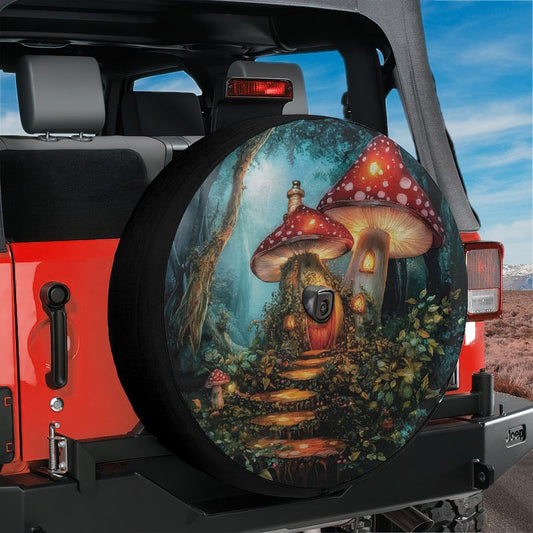 Enchanted Mushroom Cottage Spare Tire Cover With Backup Camera Hole