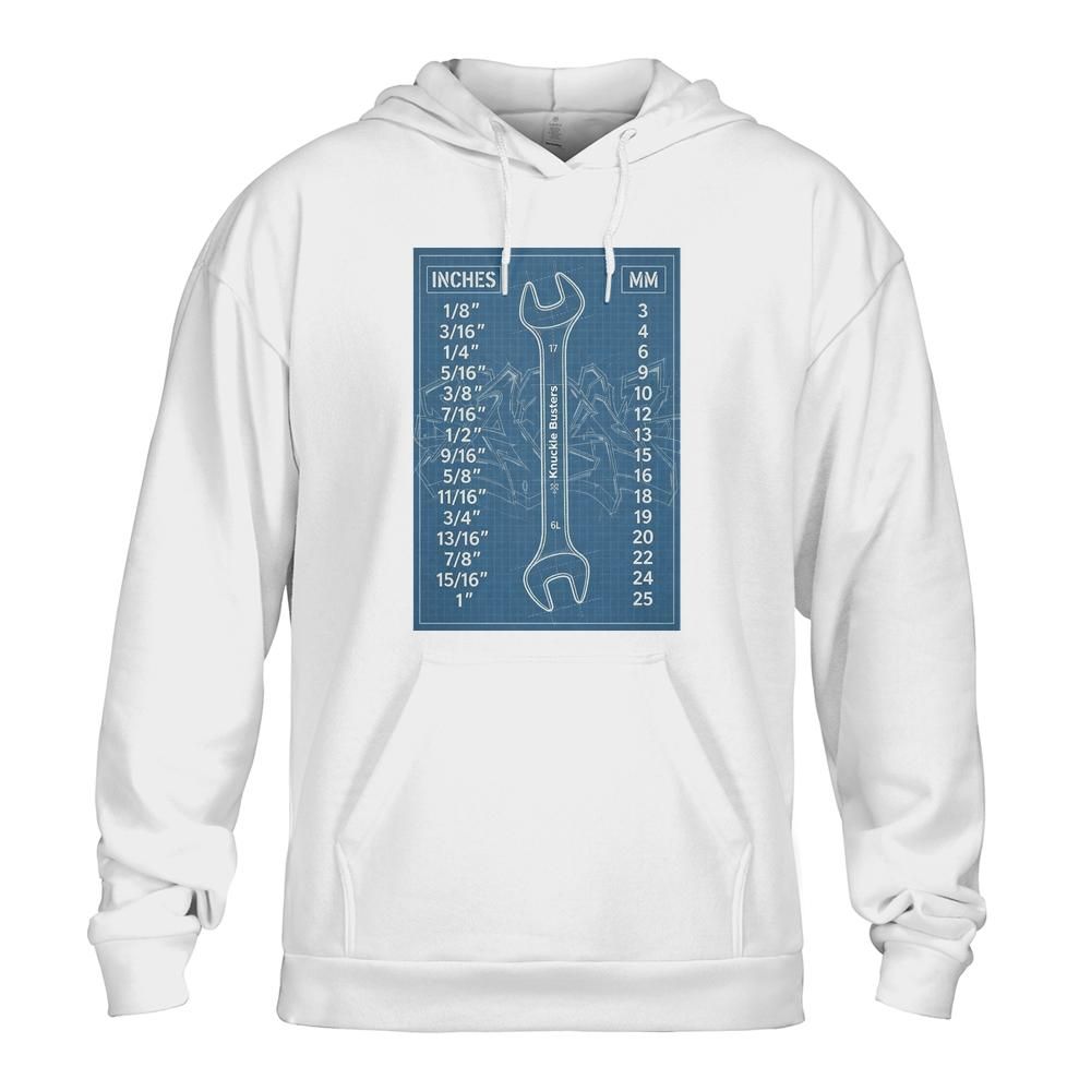 Inches to Metric Conversion Unisex Hoodie | Blueprint Knucklebusters Wrench Design