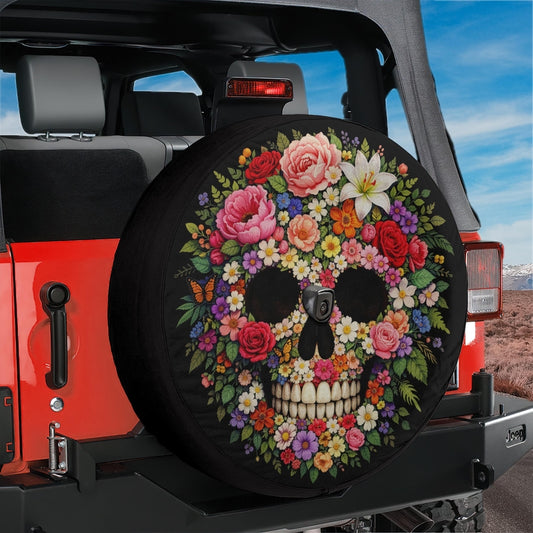 Pretty Deadly Floral Bloom Spare Tire Cover With Backup Camera Hole