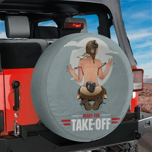 Pin-Up Girl Ready For Take-Off Spare Tire Cover With Backup Camera Hole Option