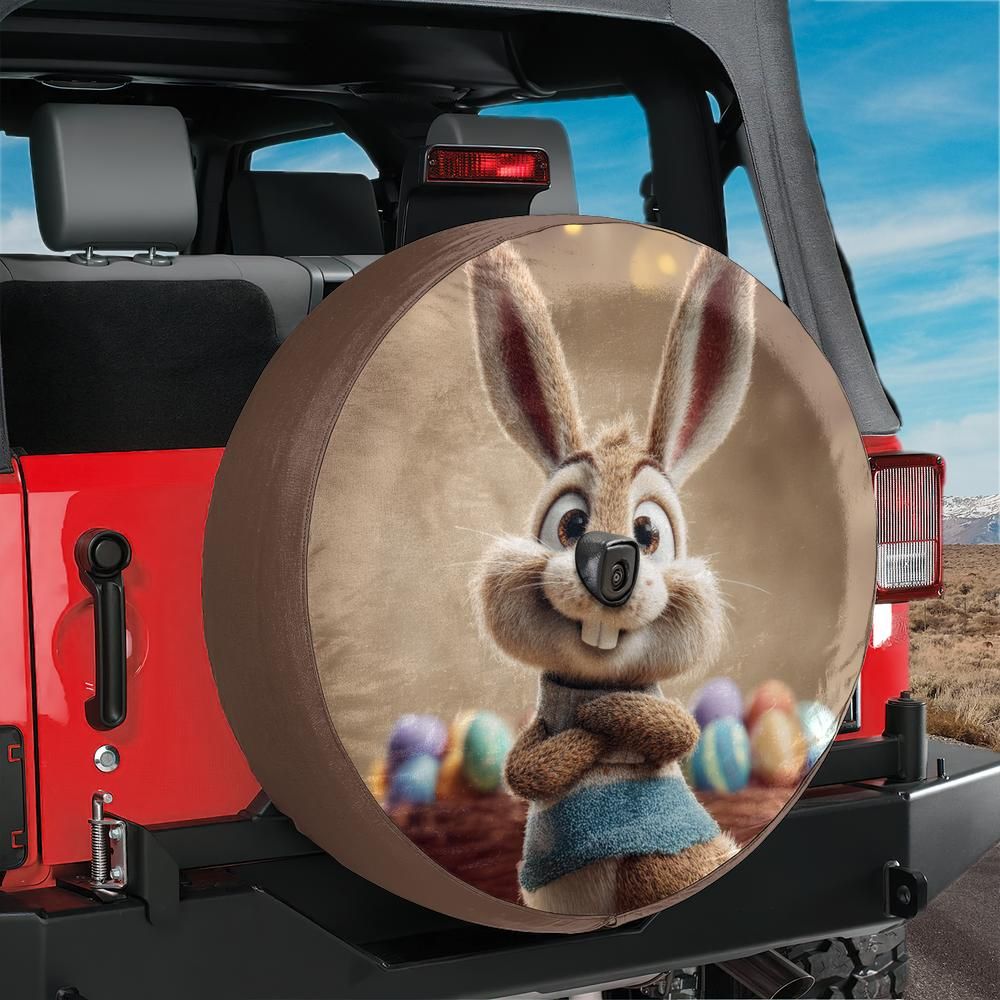Peter Cottontail Easter Bunny Spare Tire Cover With Backup Camera Hole