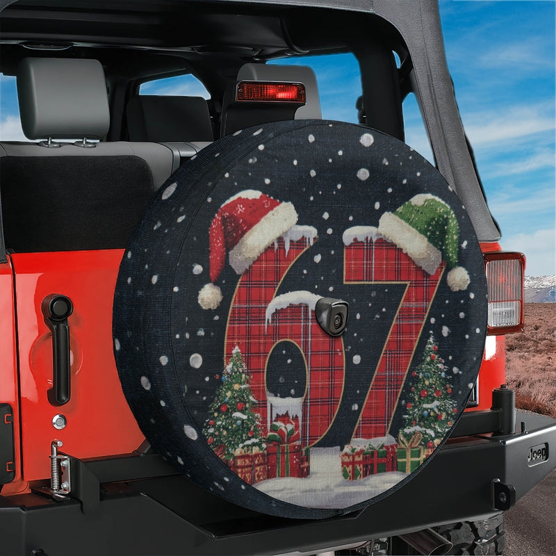 Holiday 67 Plaid Santa Hat Spare Tire Cover With Backup Camera Hole Option