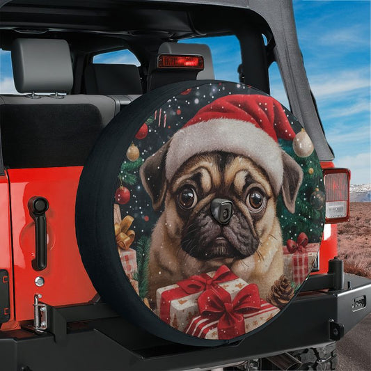 Merry Pug Christmas Spare Tire Cover With Backup Camera Hole Option