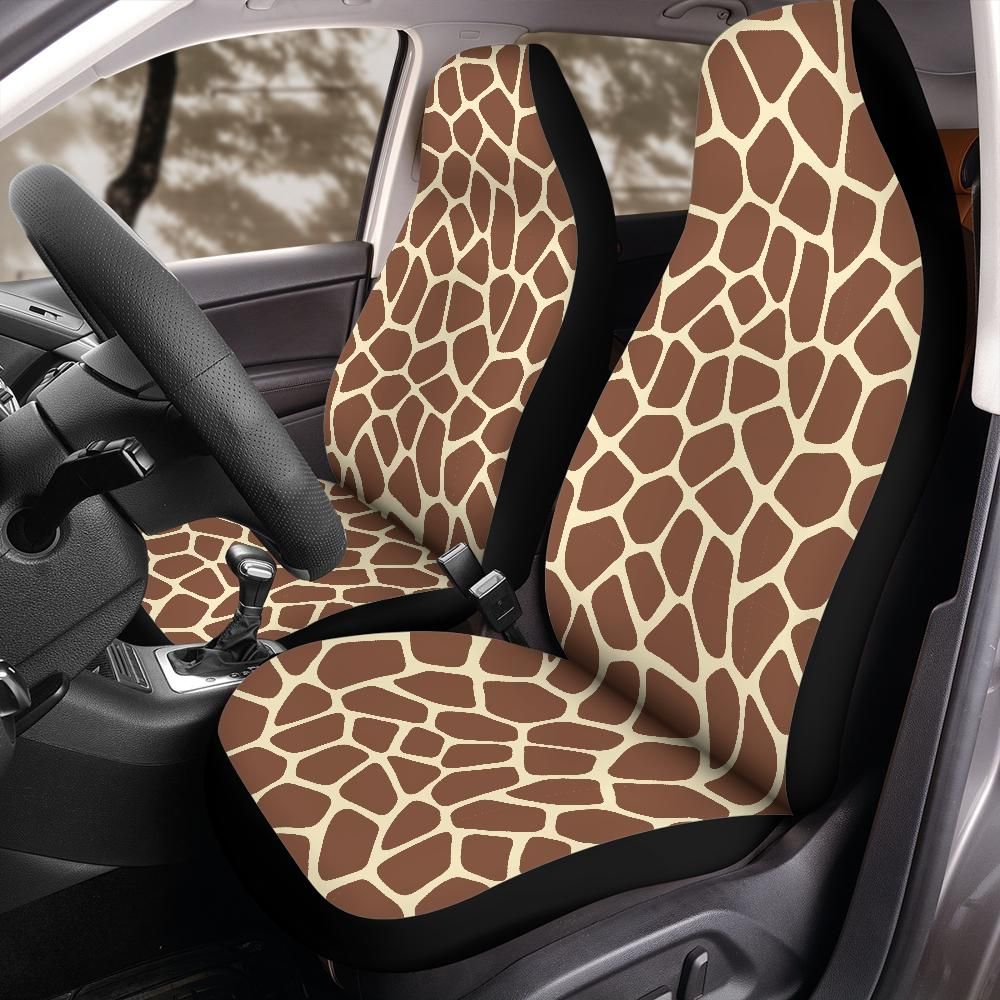 Giraffe Print Seat Covers, Safari Animal Pattern Front Seat Protectors for Jeep Bronco, Nature Car Interior, Universal Fit Offroad Design