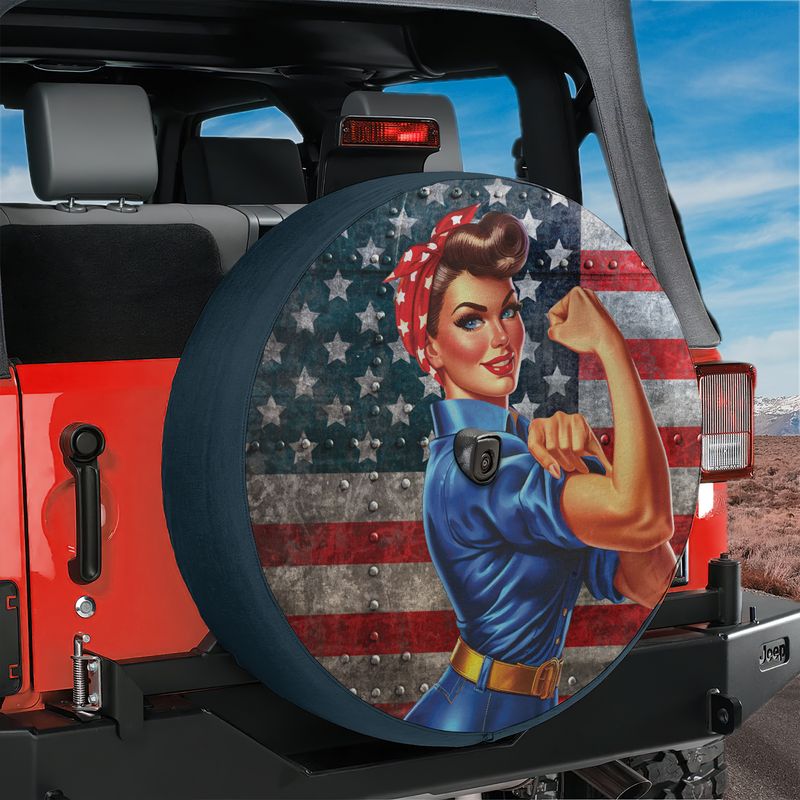 WWII Labor Woman Spare Tire Cover With Backup Camera Hole Option Option