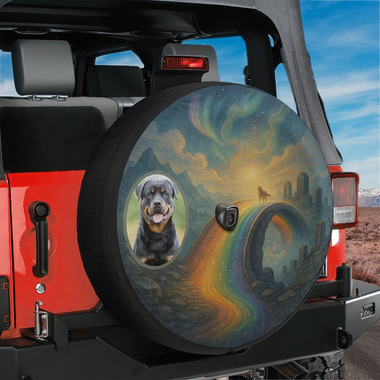 Rainbow Bridge Dog Memorial Tire Cover Custom Pet Tribute Universal Fit for Jeep RV SUV with Backup Camera Hole Option