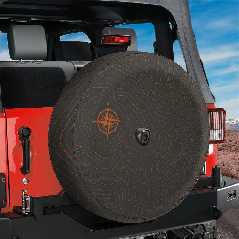 Topographic Map Spare Tire Cover With Backup Camera Hole Option