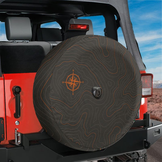 Topographic Map Spare Tire Cover With Backup Camera Hole Option