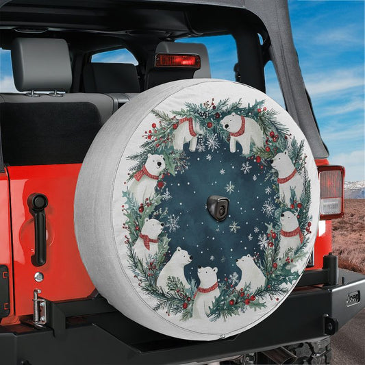 Polar Bear Christmas Wreath Spare Tire Cover With Backup Camera Hole