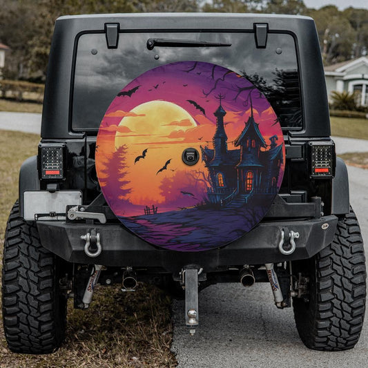 Halloween Haunted House Spare Tire Cover With Backup Camera Hole Option