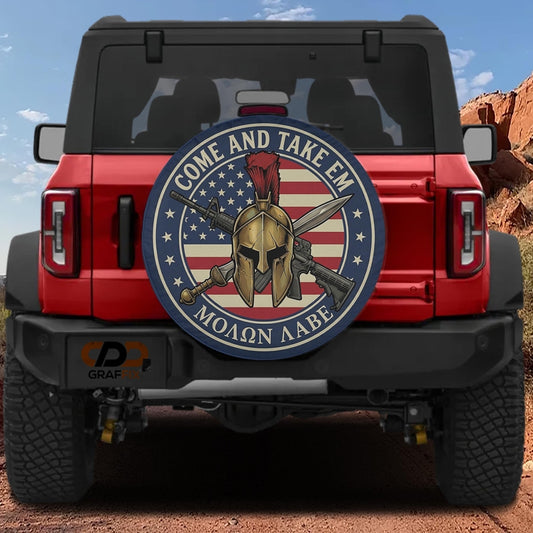 Come And Take Em Molon Labe Spare Tire Cover With Backup Camera Hole