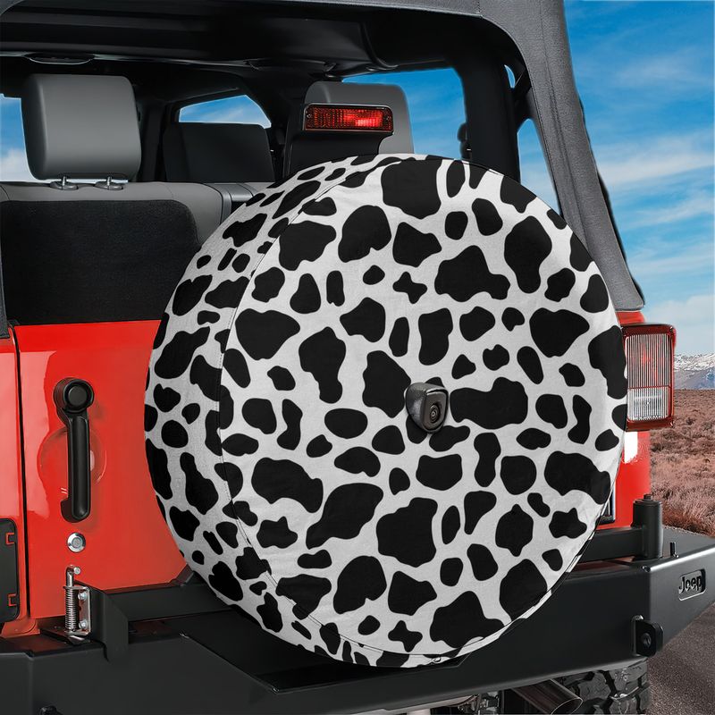 Cow Print Spare Tire Cover With Backup Camera Hole Option