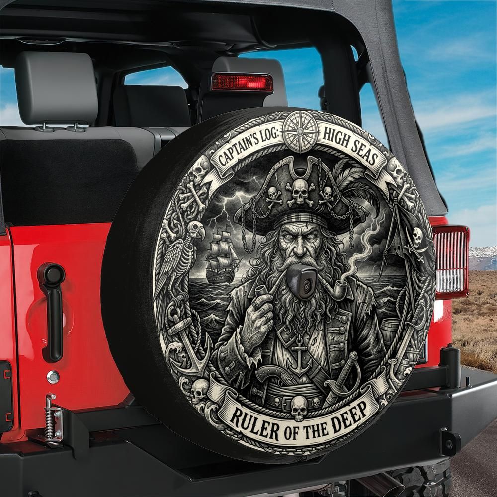 Pirate Davy Jones Spare Tire Cover With Backup Camera Hole