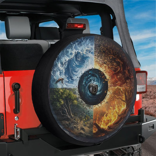 Wheel of Elements Spare Tire Cover With Backup Camera Hole Option