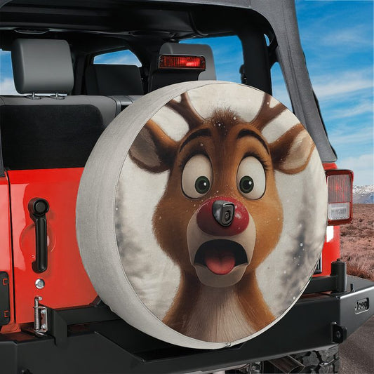 Surprised Rudolph the Red Nosed Reindeer Spare Tire Cover With Backup Camera Hole Option