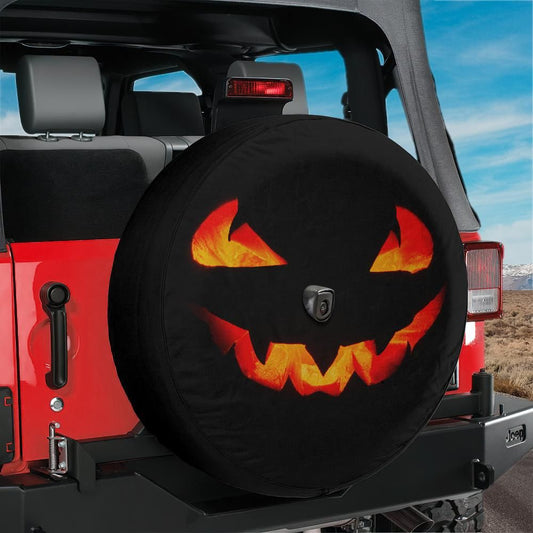 Halloween Jack-O’-Lantern Spare Tire Cover Evil Grin Fits Jeep Bronco RV Camper With Backup Camera Hole Option