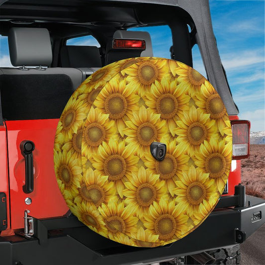 Sunflower Field Spare Tire Cover With Backup Camera Hole Option