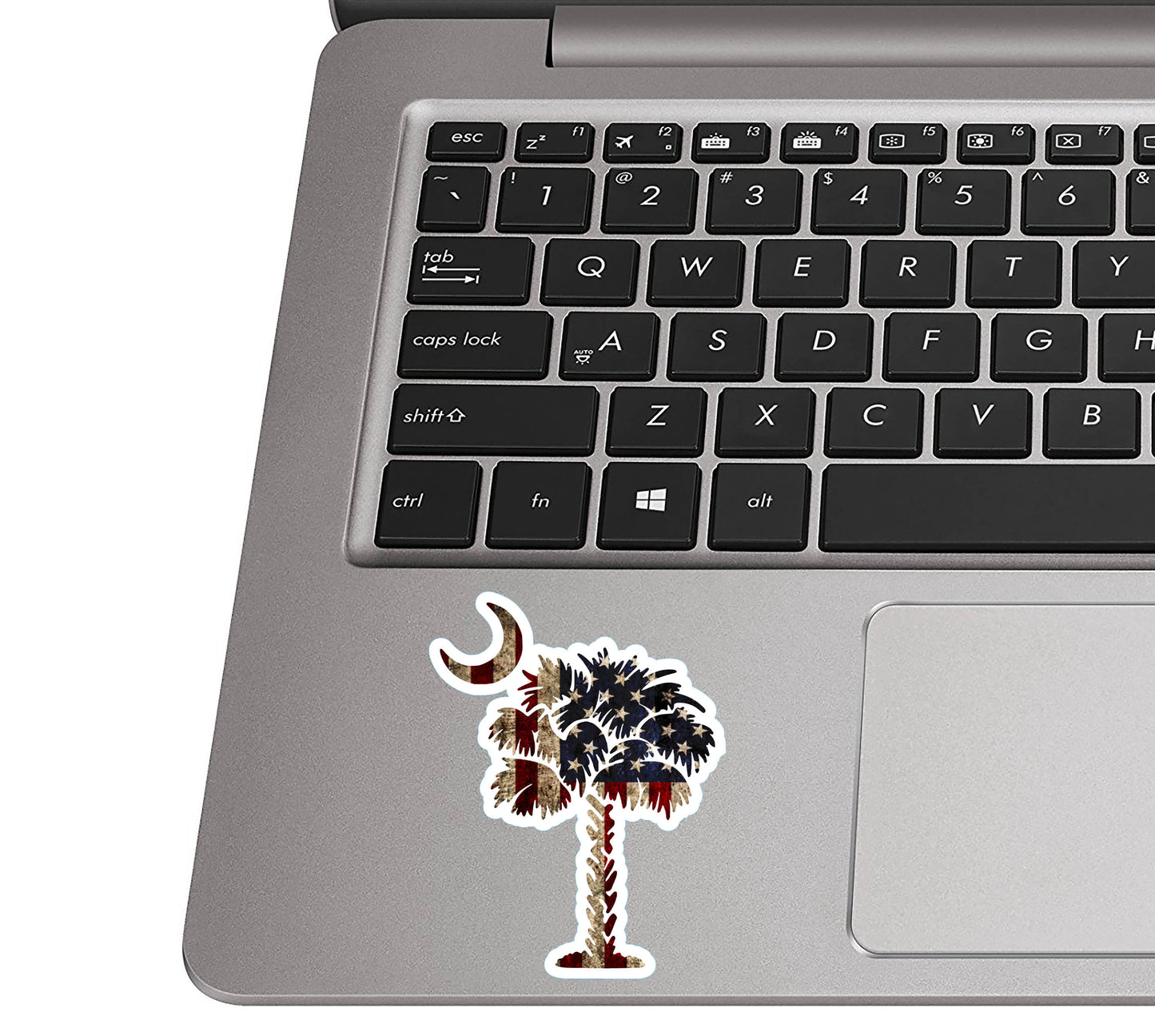 Rustic American Flag Palmetto Tree & Moon Vinyl Sticker