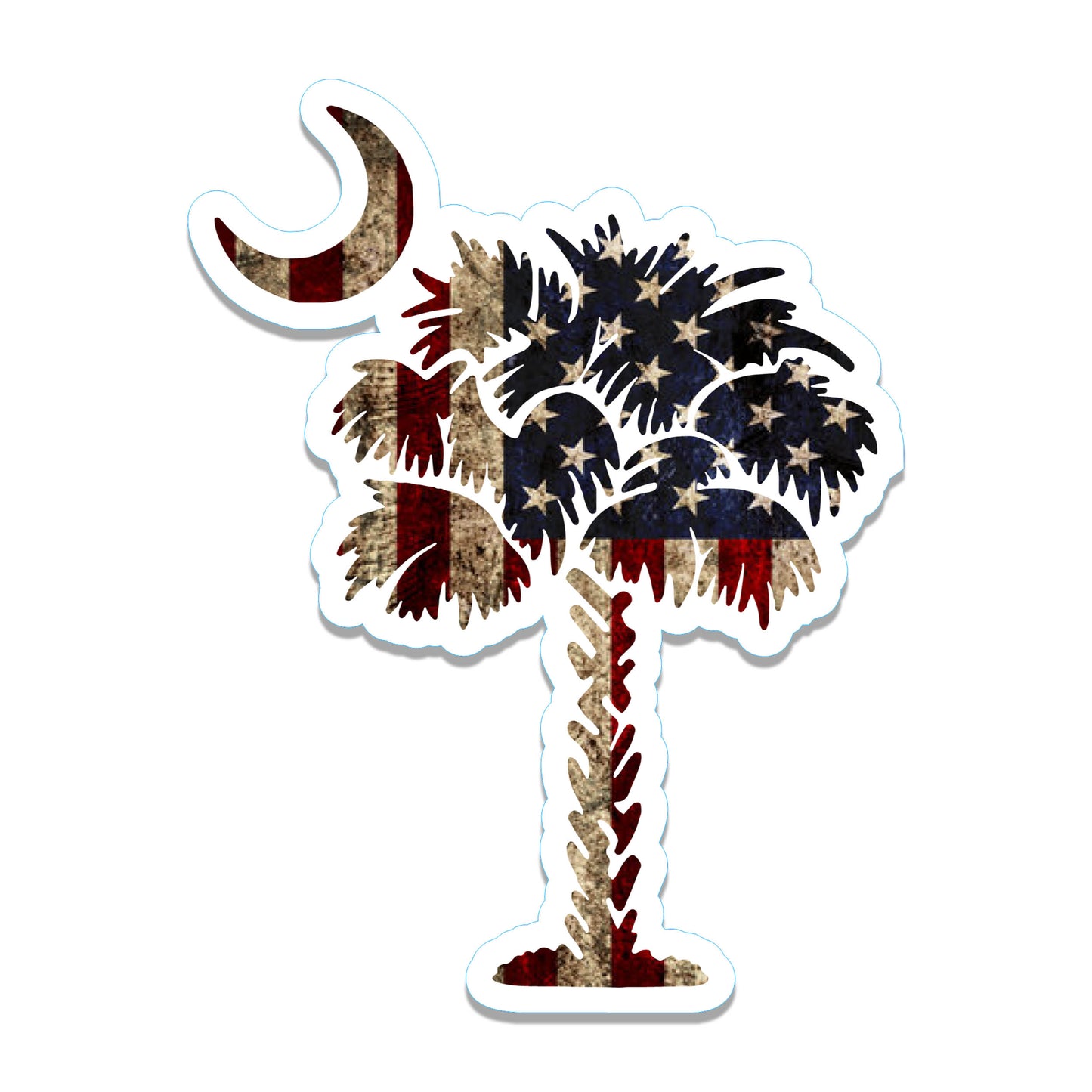 Rustic American Flag Palmetto Tree & Moon Vinyl Sticker