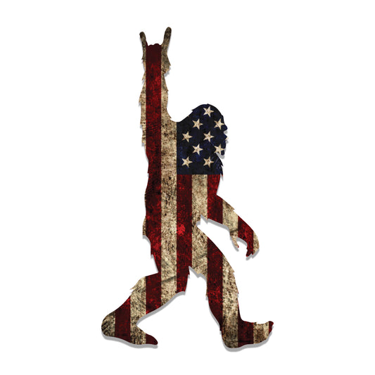 Rustic American Flag Rock On Sasquatch Vinyl Sticker