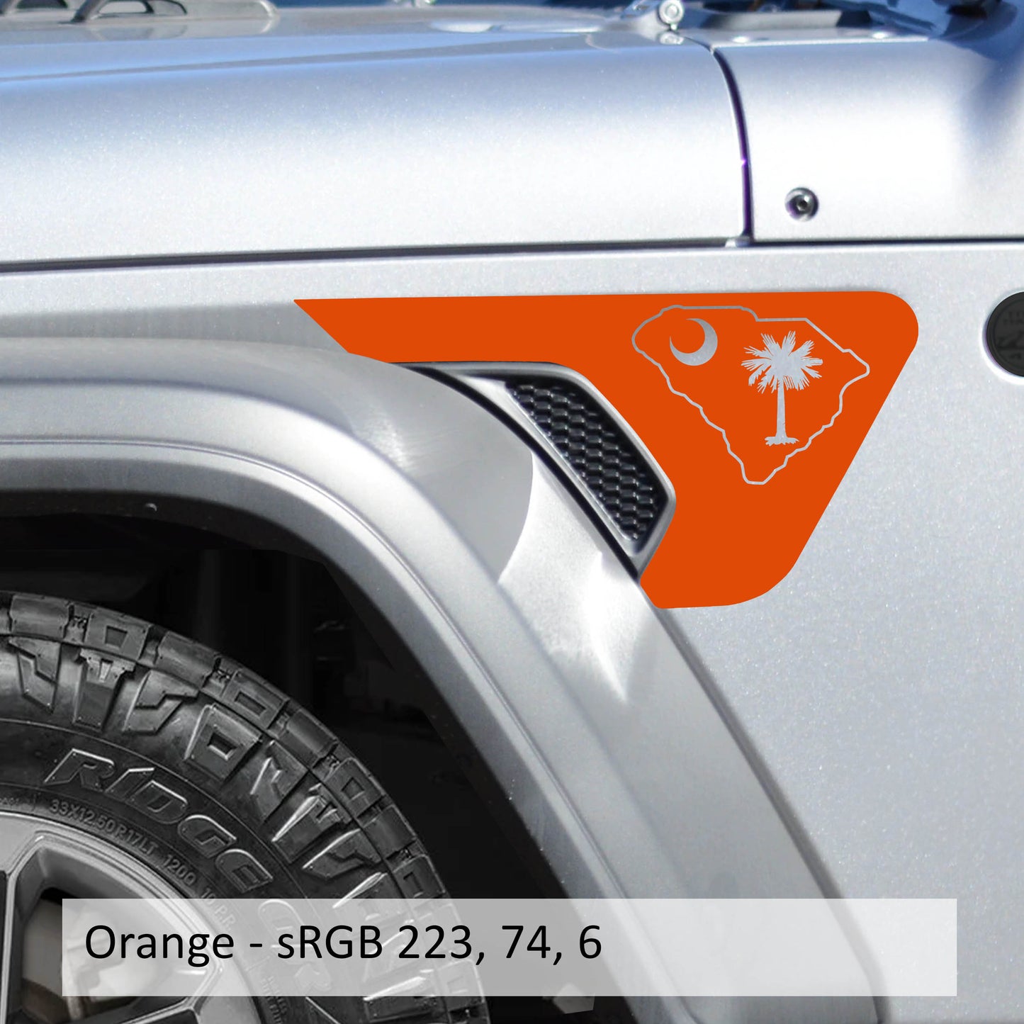 South Carolina State Flag 2pc Fender Vent Transfer Decals for 18+ Wrangler JL JLU Gladiator JT