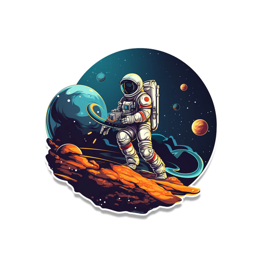 Sci-Fi Space Man Astronaut Riding Asteroid Vinyl Sticker