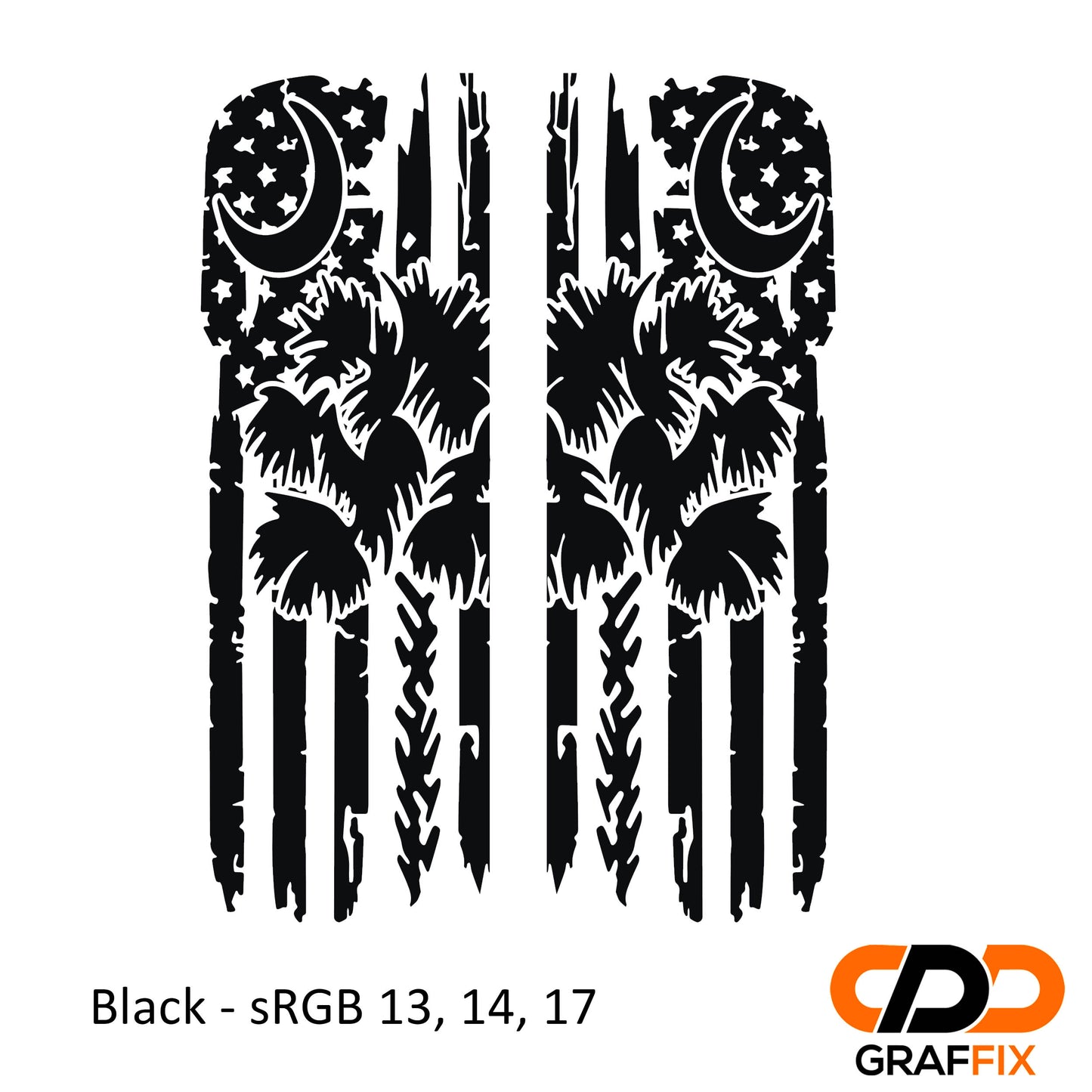 Tattered American Flag with Palmetto Crescent Moon Pattern Side Window Vinyl Decal Set - Fits Jeep Wrangler JL 2018+/Fits Jeep Gladiator JT 2020+