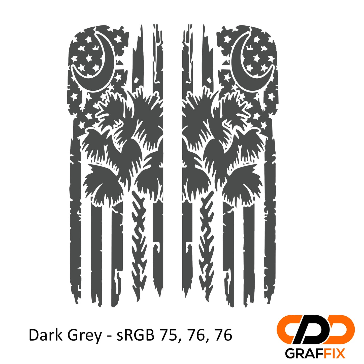 Tattered American Flag with Palmetto Crescent Moon Pattern Side Window Vinyl Decal Set - Fits Jeep Wrangler JL 2018+/Fits Jeep Gladiator JT 2020+