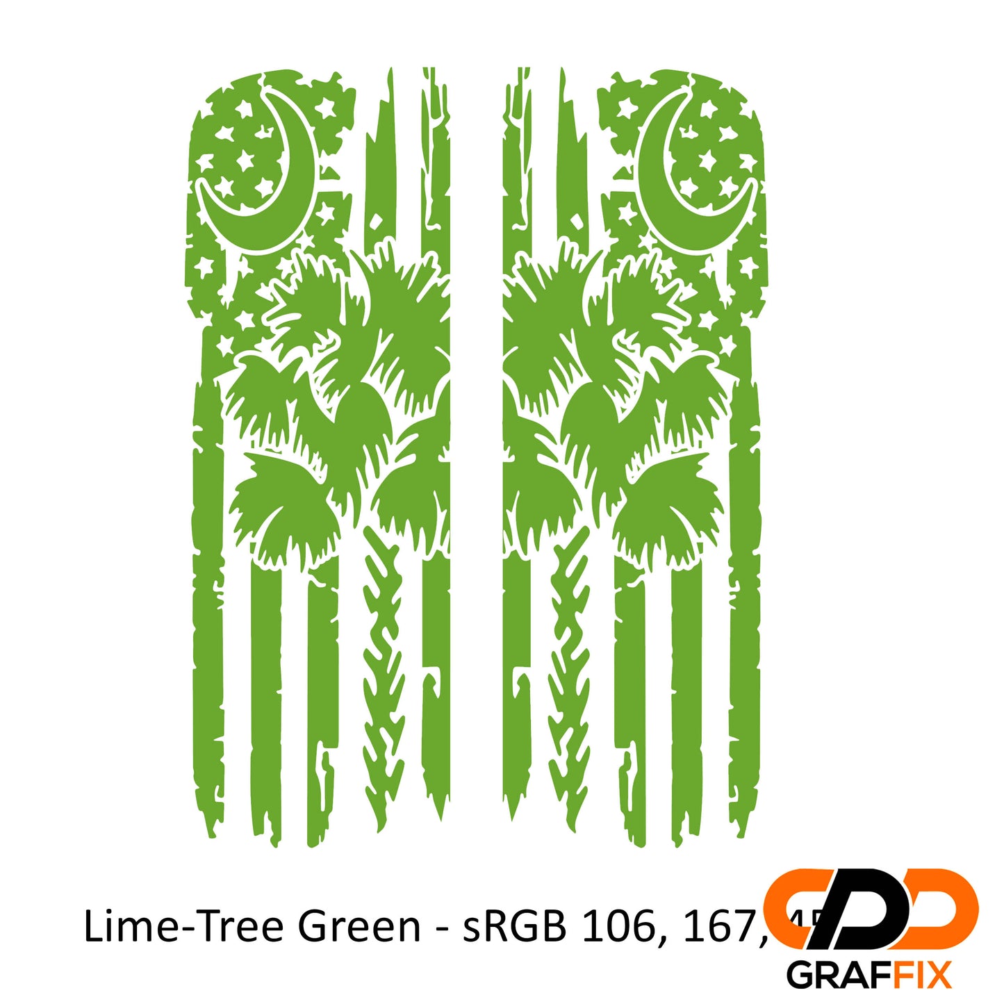 Tattered American Flag with Palmetto Crescent Moon Pattern Side Window Vinyl Decal Set - Fits Jeep Wrangler JL 2018+/Fits Jeep Gladiator JT 2020+