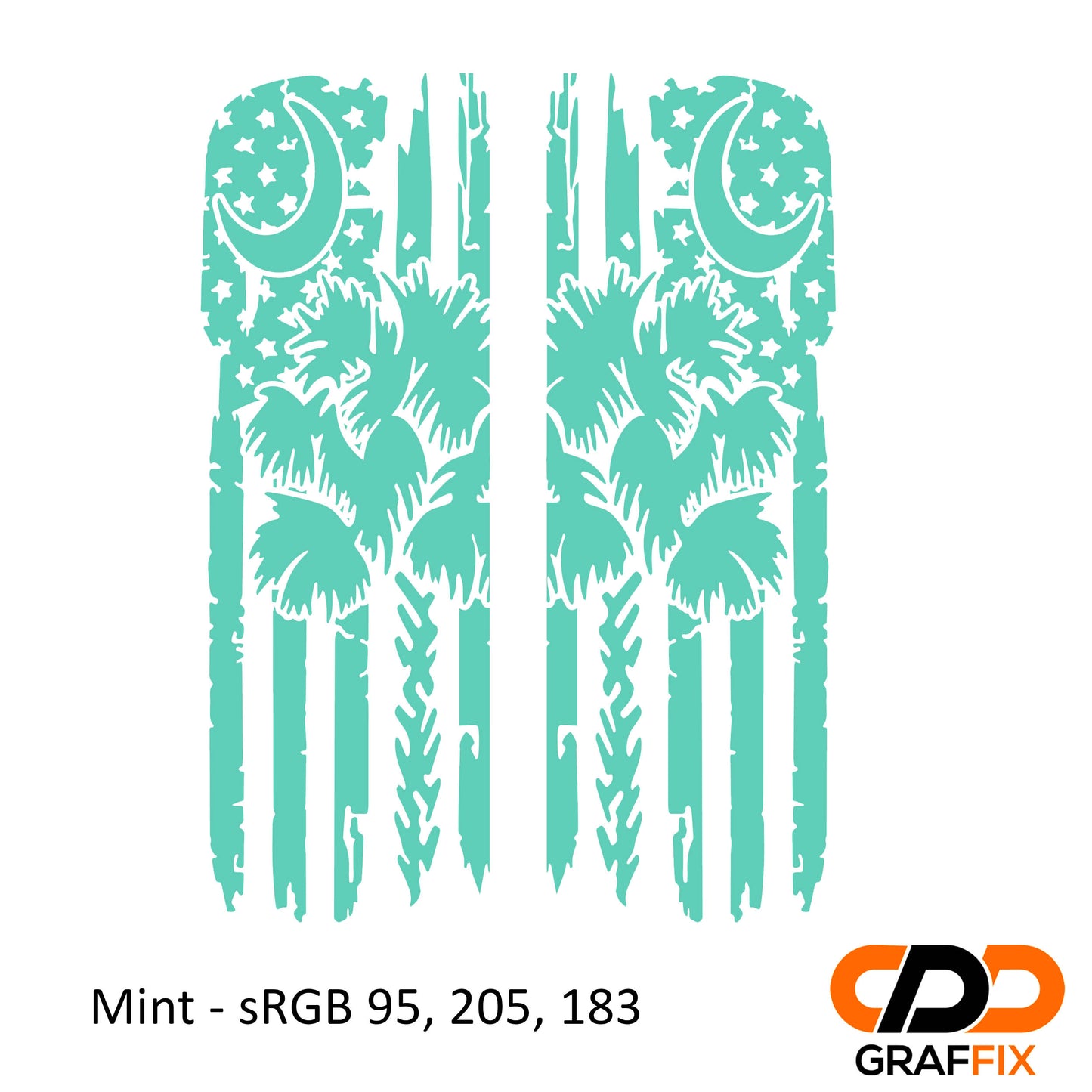 Tattered American Flag with Palmetto Crescent Moon Pattern Side Window Vinyl Decal Set - Fits Jeep Wrangler JL 2018+/Fits Jeep Gladiator JT 2020+