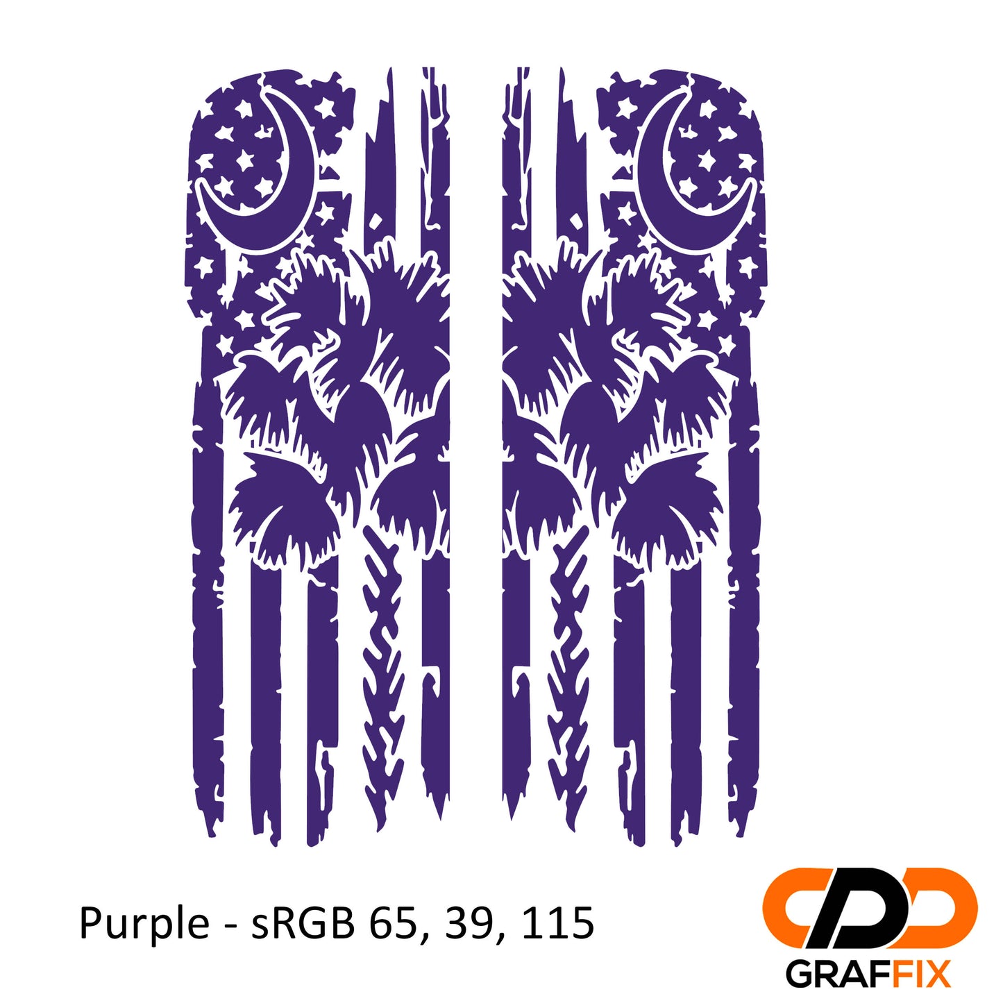 Tattered American Flag with Palmetto Crescent Moon Pattern Side Window Vinyl Decal Set - Fits Jeep Wrangler JL 2018+/Fits Jeep Gladiator JT 2020+