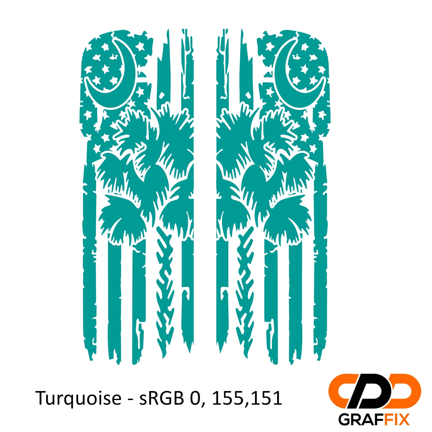 Tattered American Flag with Palmetto Crescent Moon Pattern Side Window Vinyl Decal Set - Fits Jeep Wrangler JL 2018+/Fits Jeep Gladiator JT 2020+