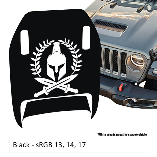 Spartan Laurel Wreath Clawed Foot Hood Decal - Fits 2018+ Wrangler JL 392 Gladiator JT Mojave