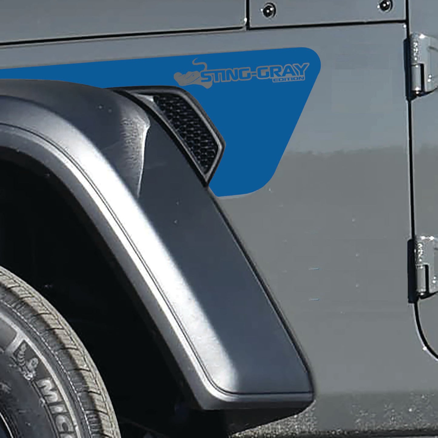 Sting-Gray Edition 2pc Fender Vent Vinyl Transfer Decals for 18+ Wrangler JL JLU Gladiator JT
