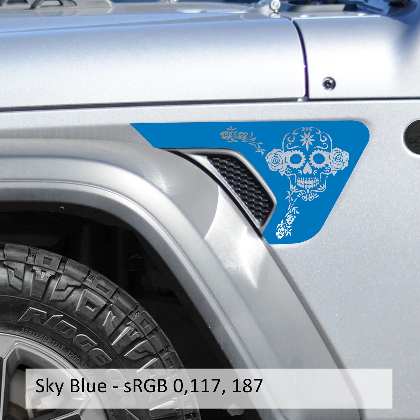 Dia de Los Muertos Sugar Skull 2pc Fender Vent Transfer Decals for 18+ Wrangler JL JLU Gladiator JT
