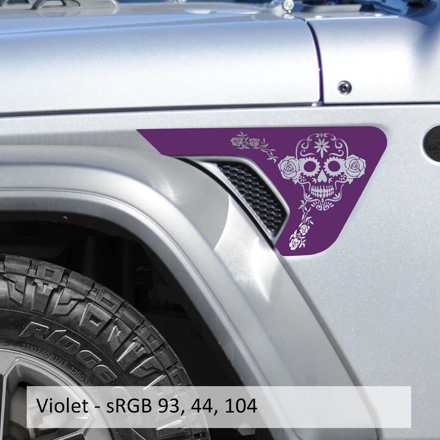 Dia de Los Muertos Sugar Skull 2pc Fender Vent Transfer Decals for 18+ Wrangler JL JLU Gladiator JT