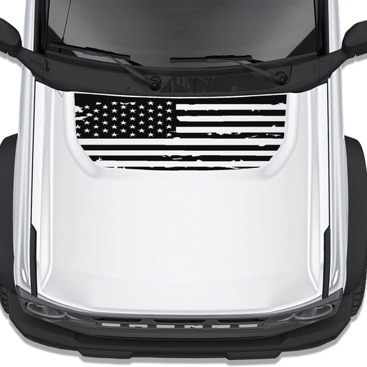 Tattered American Flag Blackout Hood Vinyl Decal Fits Ford Bronc 2021+