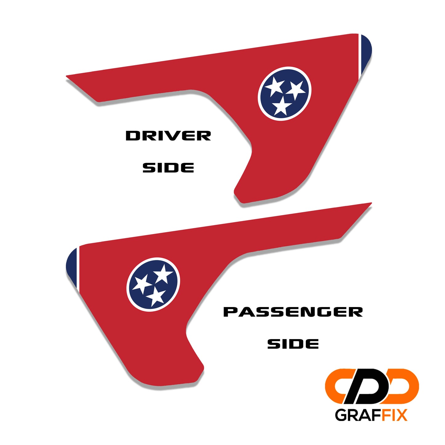 Tennessee State Flag 2pc Vinyl Fender Decal - Fits Jeep Wrangler JL/Jeep Gladiator JT 2018+